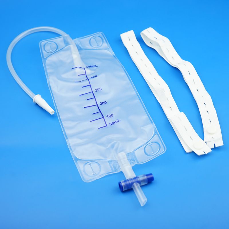 Urin-Beinbeutel 500 ml, 25 cm Schlauch, Rücklaufsperre, gerader Einlauf